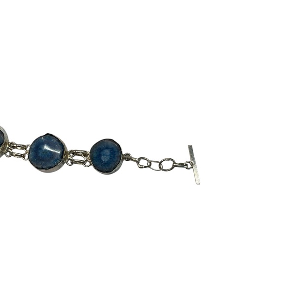 Sterling Silver 925 Blue Agate Druzy Slice Adjustable Toogle Clasp Bracelet - Picture 6 of 13